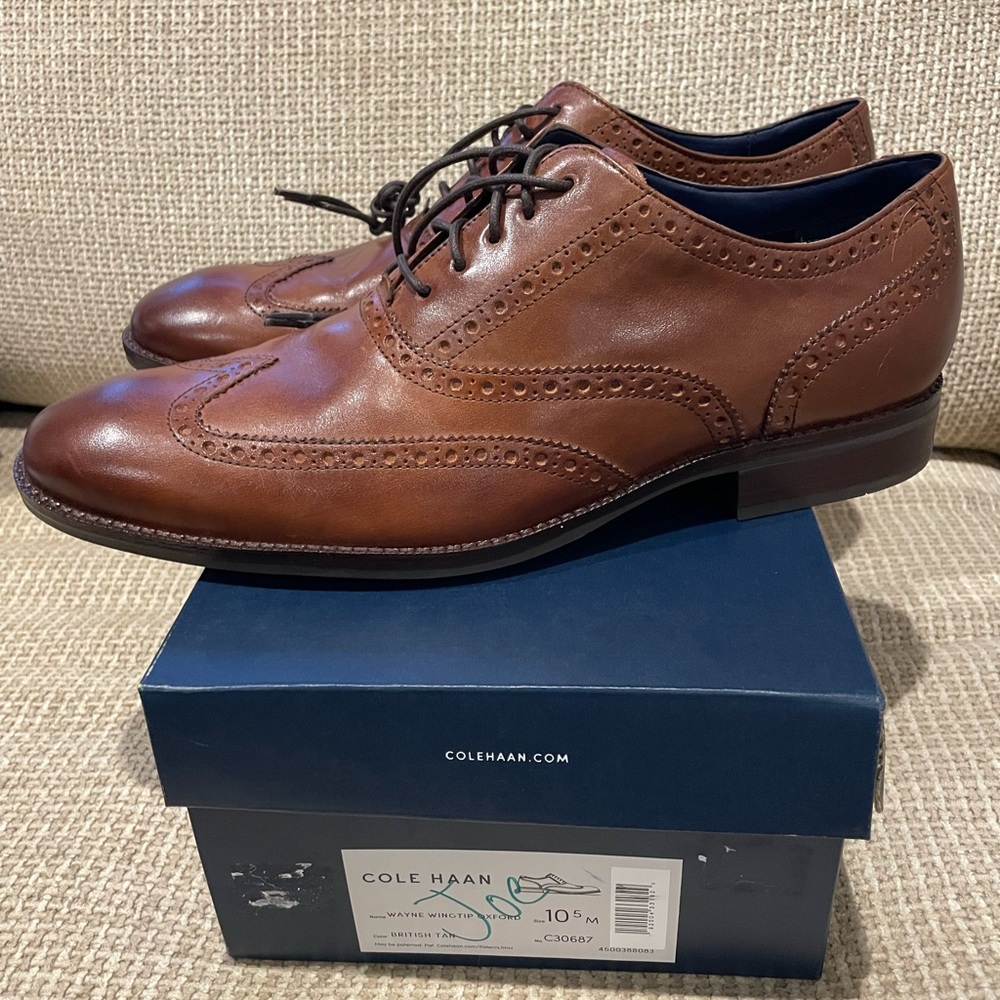 Cole Haan Wayne Wingtip Oxford Dress Shoe British Tan Lace Up